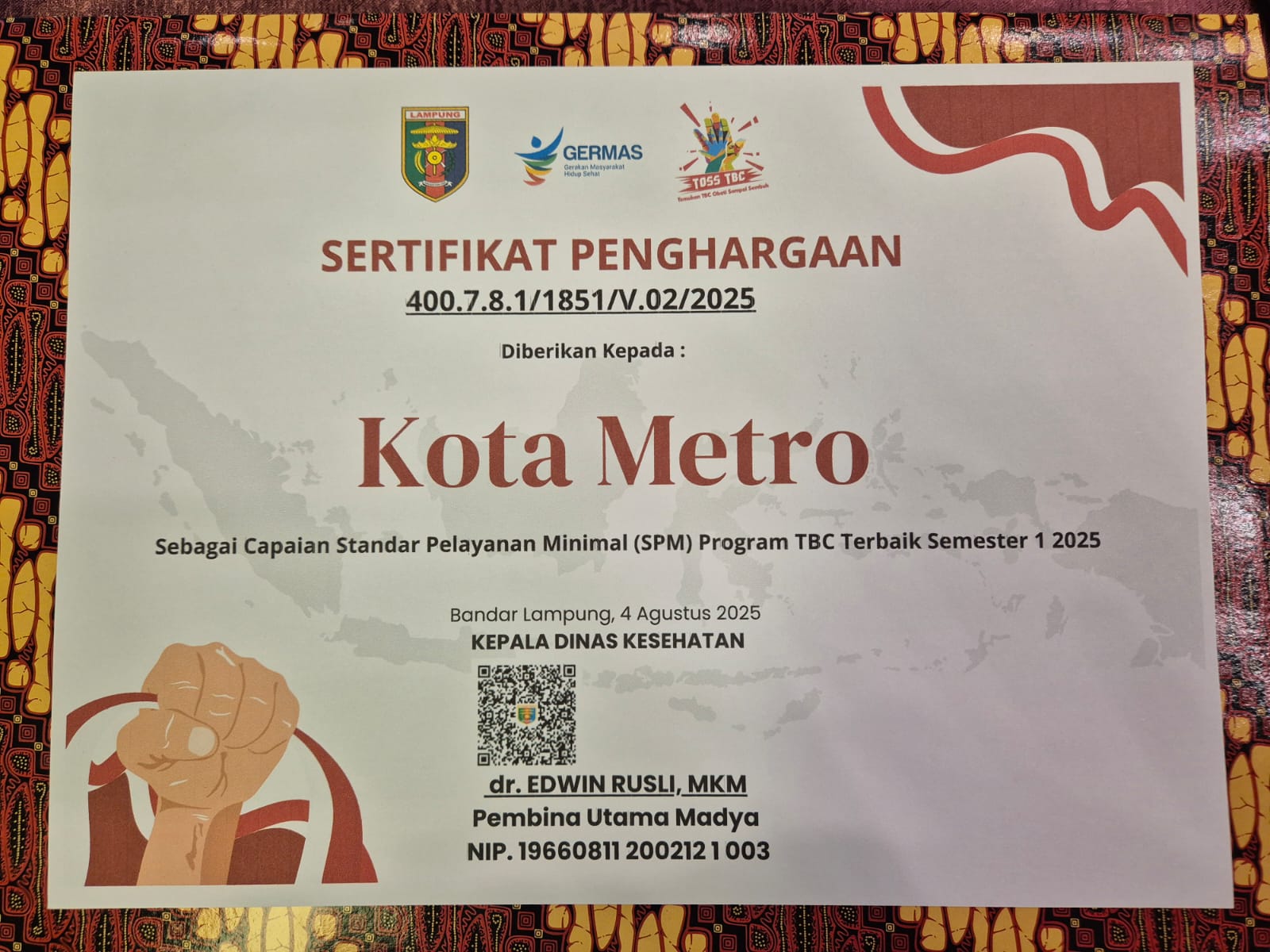 Program TBC Terbaik SPM Semester 1 2025 Provinsi Lampung