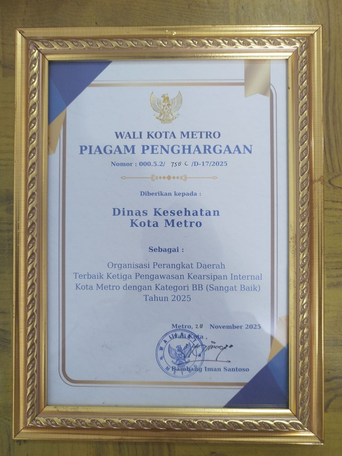 OPD Terbaik ke-3 - Pembinaan Kearsipan Internal 2025